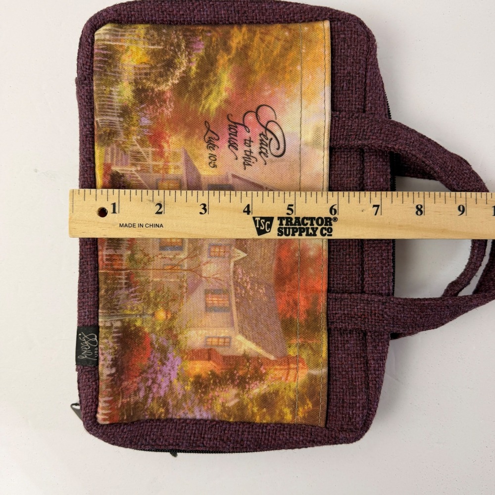 Vintage Gregg Bible Cover Case Large Purple Cottage House Luke 10:5 Made USA - Picture 10 of 12